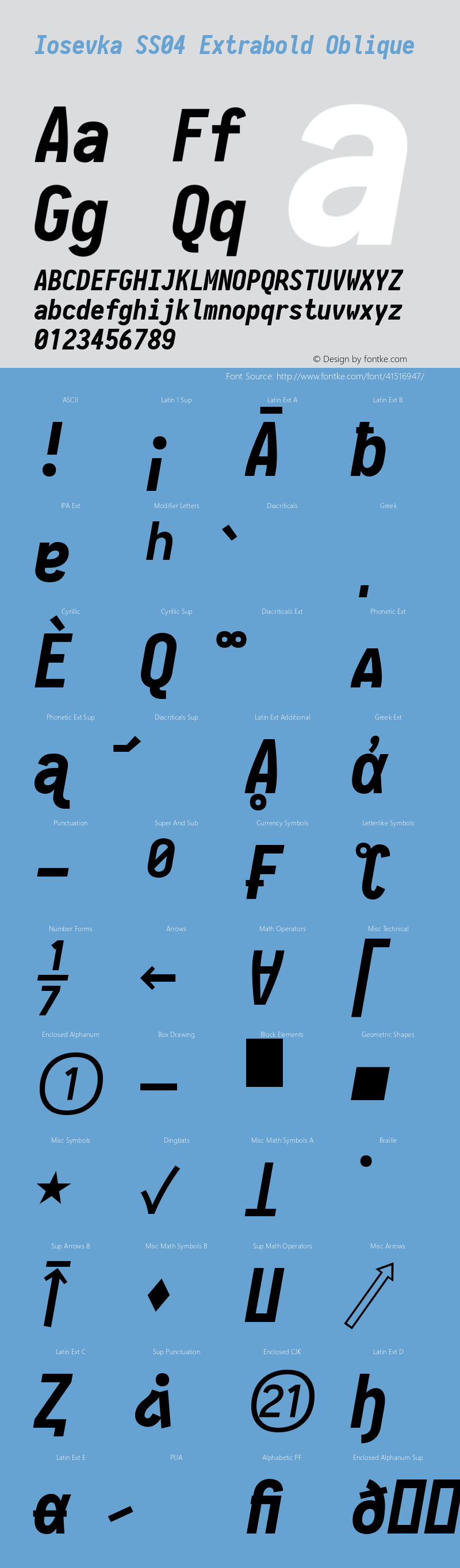 Iosevka SS04 Extrabold Oblique 2.3.1; ttfautohint (v1.8.3) Font Sample