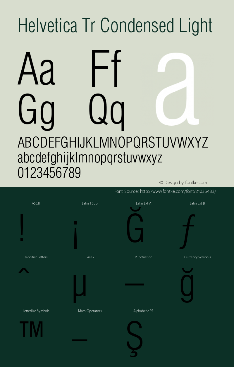 HelveticaTr-CondensedLight Version 1.000 Font Sample