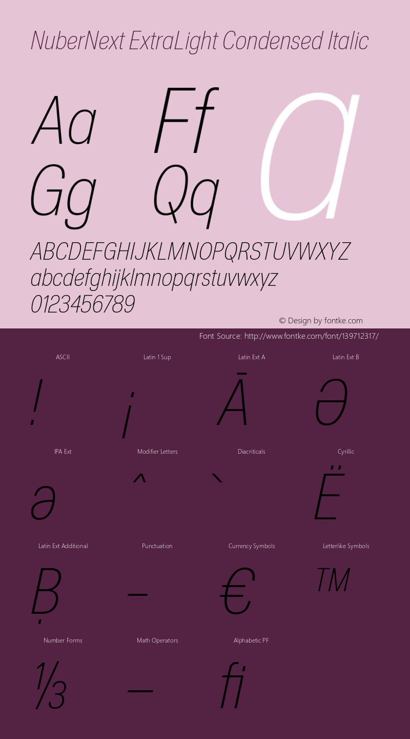 NuberNext ExtraLight Condensed Italic Version 001.002 February 2020 Font Sample