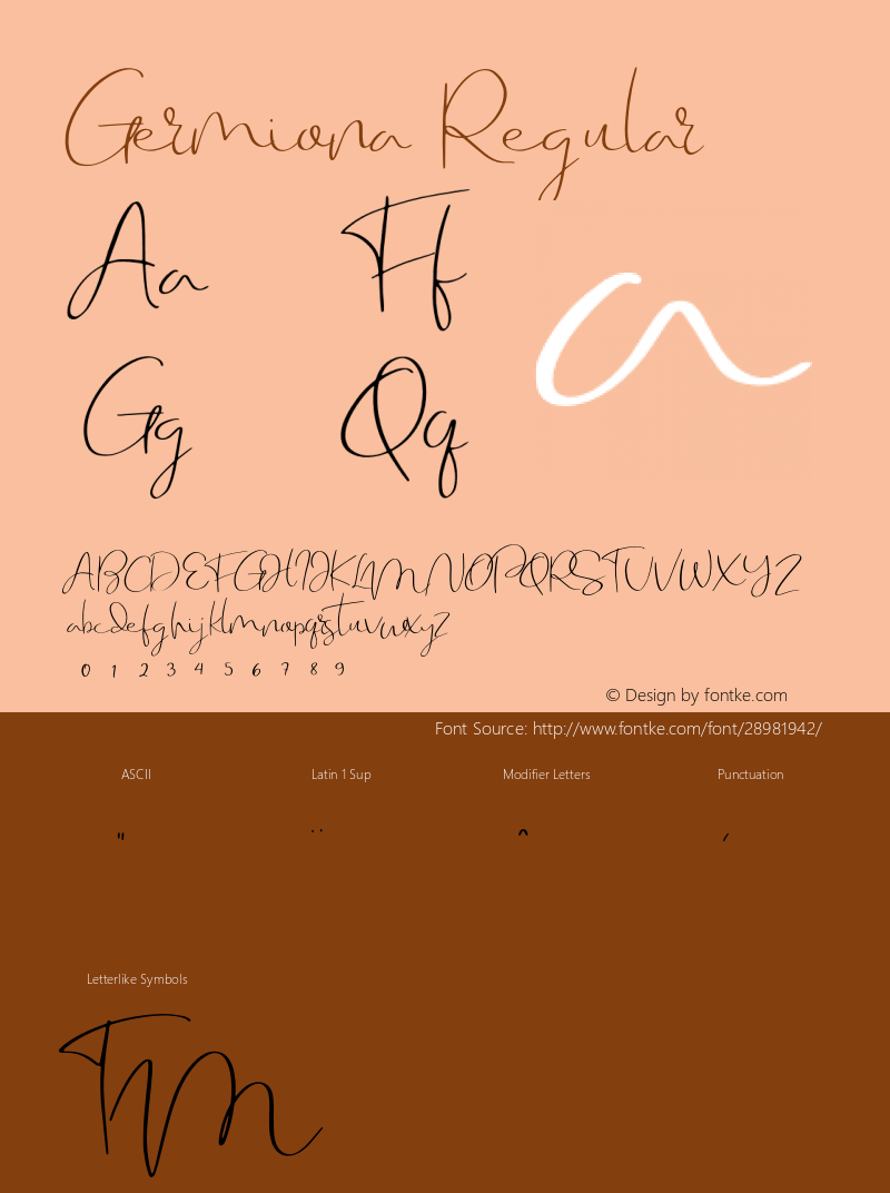 Germiona Regular Version 1.000;PS 001.000;hotconv 1.0.88;makeotf.lib2.5.64775 Font Sample