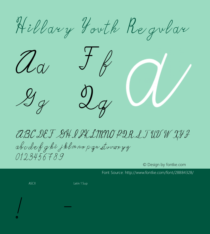 Hillary Youth Version 1.00;February 27, 2019;FontCreator 11.5.0.2427 32-bit Font Sample
