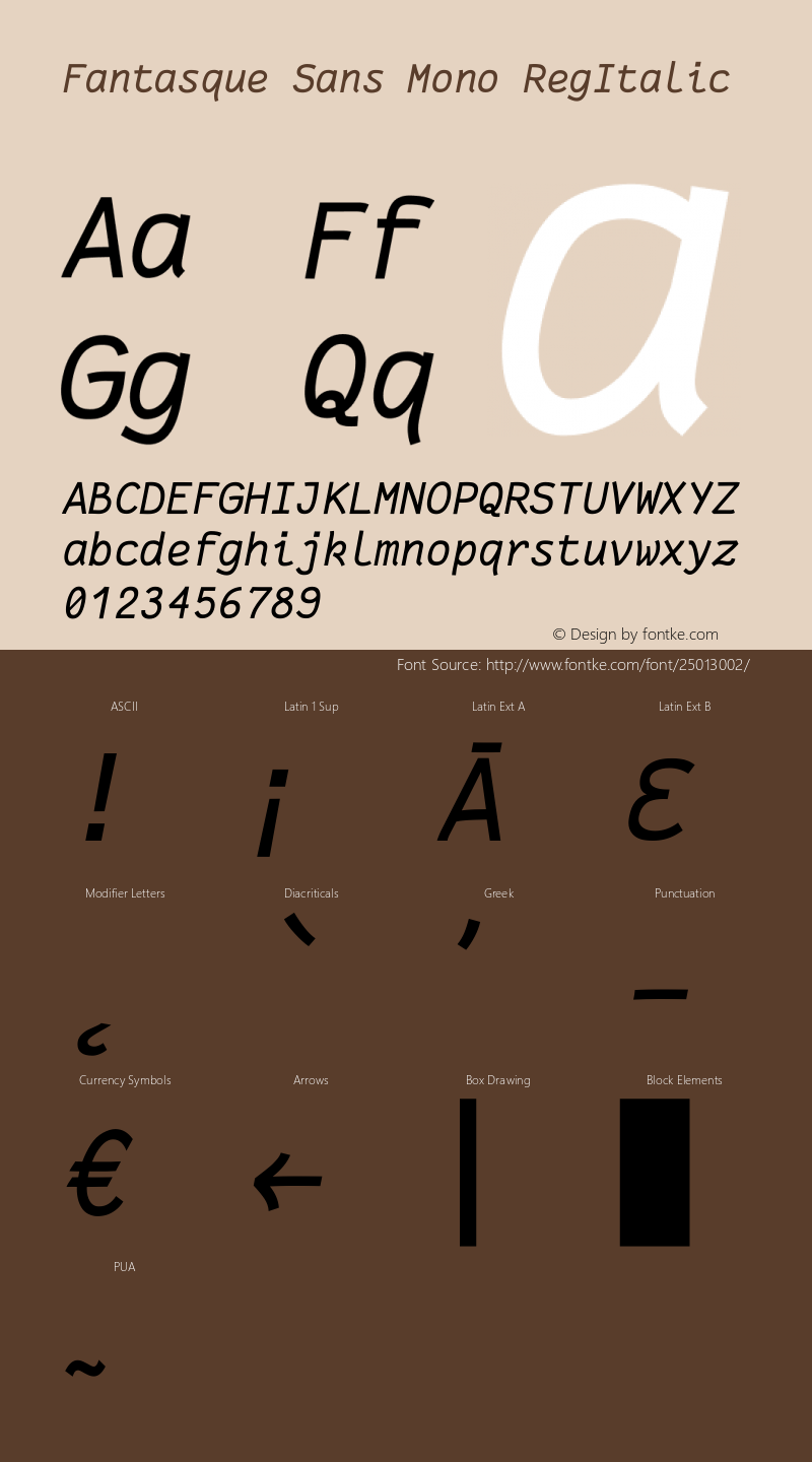 Fantasque Sans Mono Regular Italic Version 1.6 Font Sample