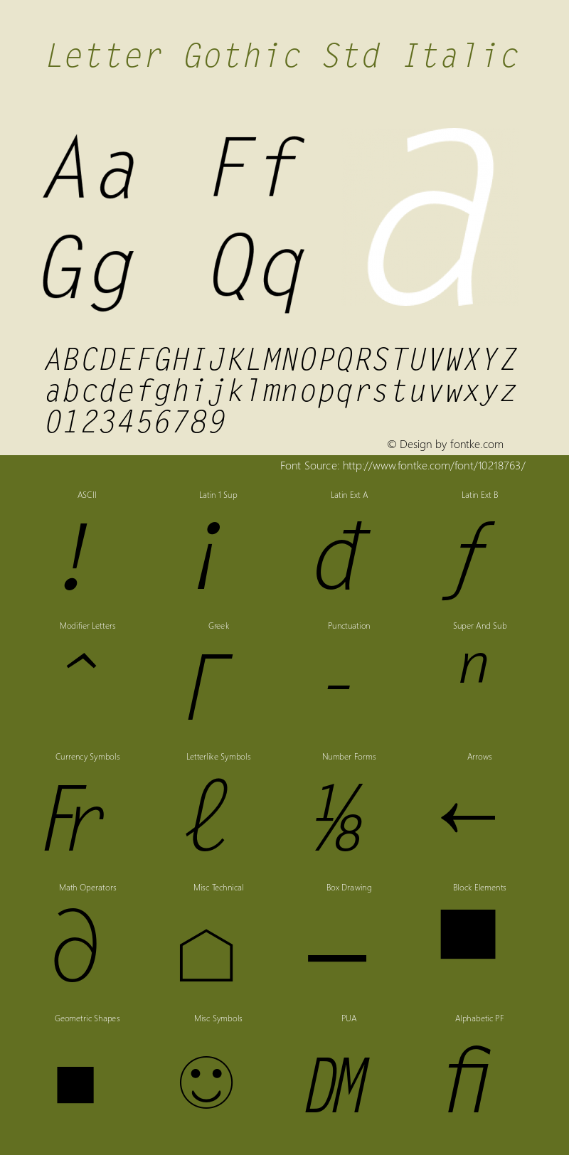 Letter Gothic Std Italic Version 2.015;PS 2.000;hotconv 1.0.51;makeotf.lib2.0.18671 Font Sample