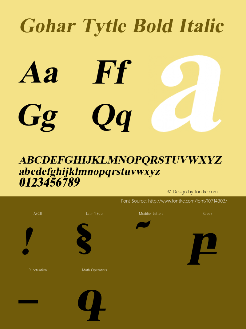 Gohar Tytle Bold Italic OTF 2.900;PS 002.090;Core 1.0.29 Font Sample