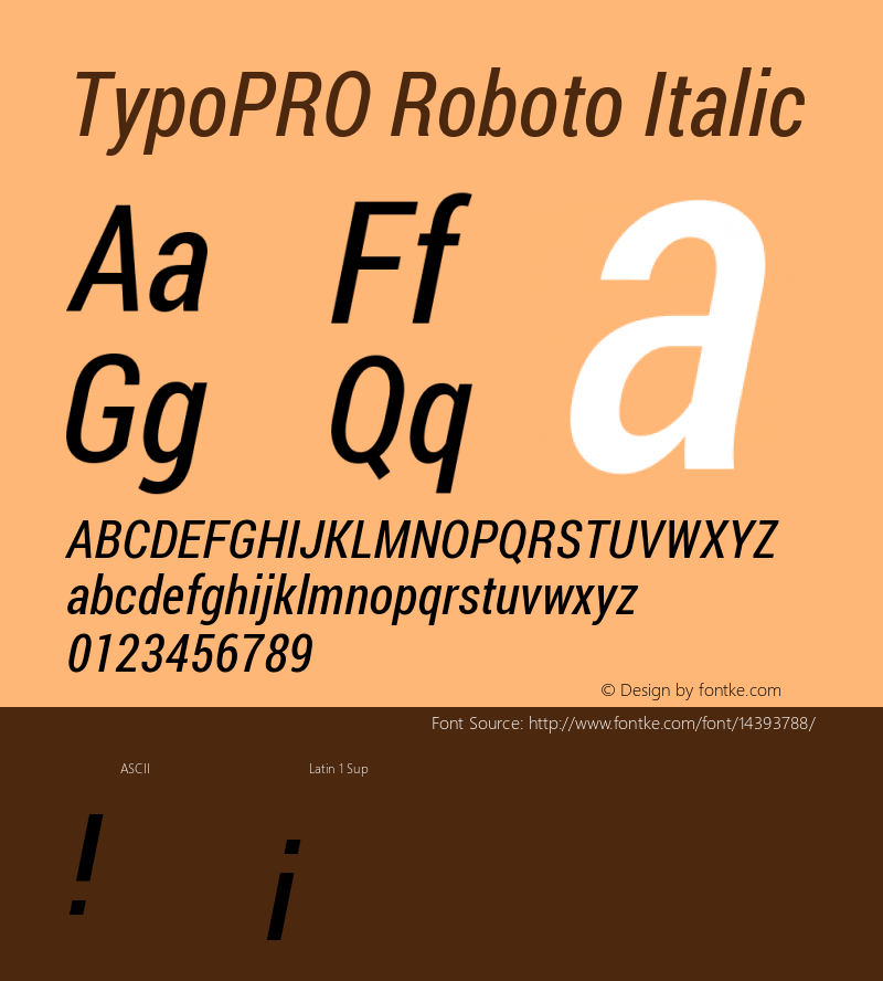 TypoPRO Roboto Italic Version 1.200311; 2013 Font Sample