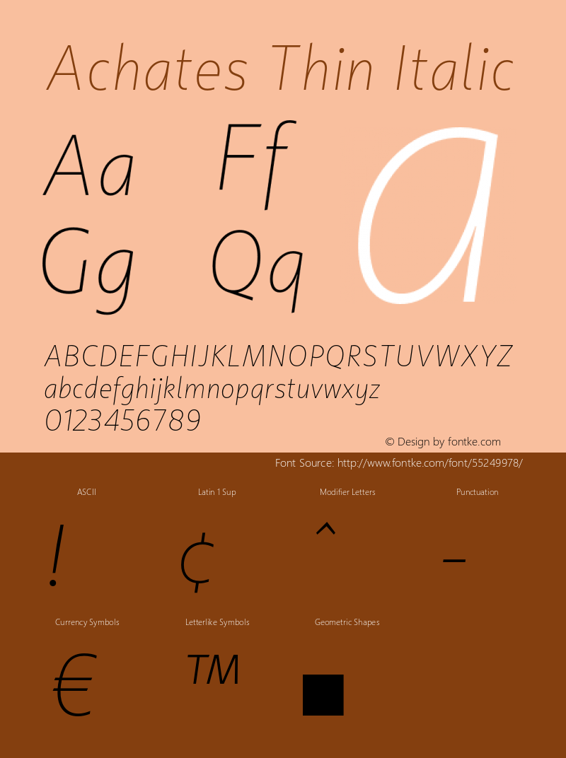 Achates-ThinItalic Version 2.056 Font Sample