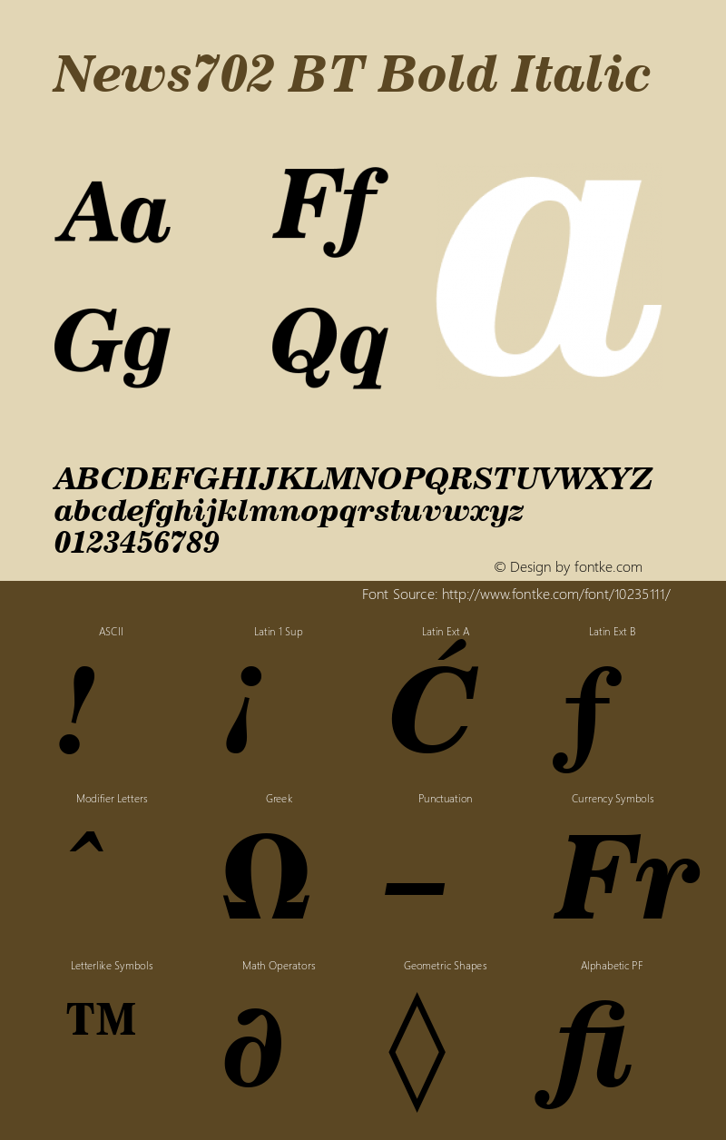 News702 BT Bold Italic Version 1.01 emb4-OT Font Sample