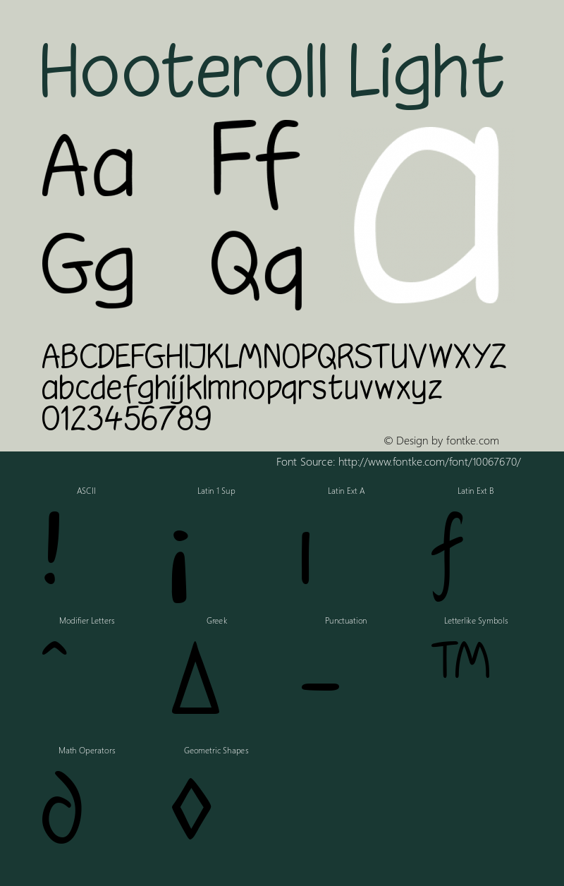 Hooteroll Light Macromedia Fontographer 4.1.5 16/11/99 Font Sample