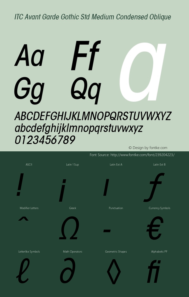 ITC Avant Garde Gothic Std Medium Condensed Oblique Version 1.00 Build 1000图片样张