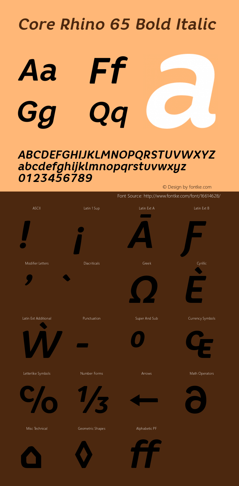 Core Rhino 65 Bold Italic Version 1.001 Font Sample