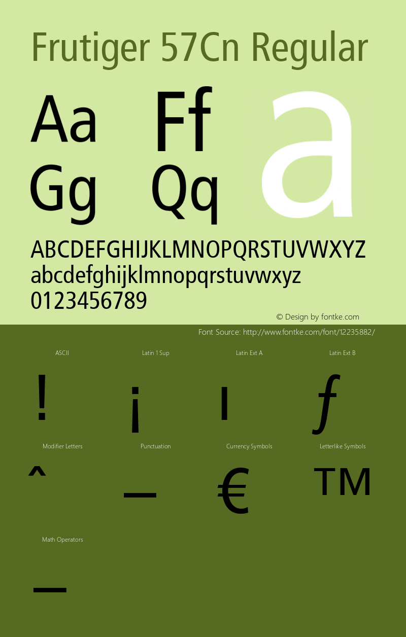 Frutiger 57Cn Regular 1999; 1.1 Font Sample