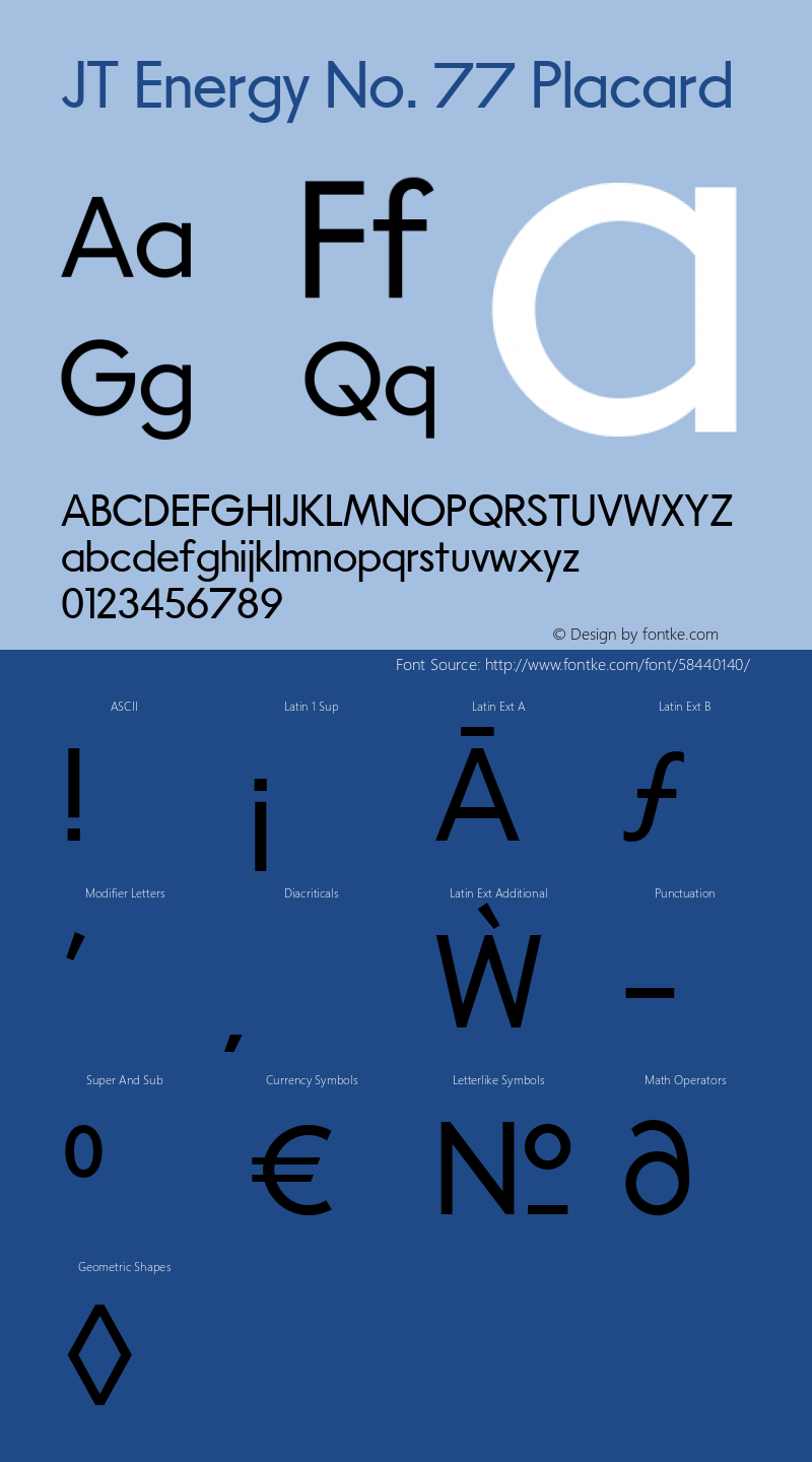 JT Energy No. 77 Placard Version 3.00 Font Sample