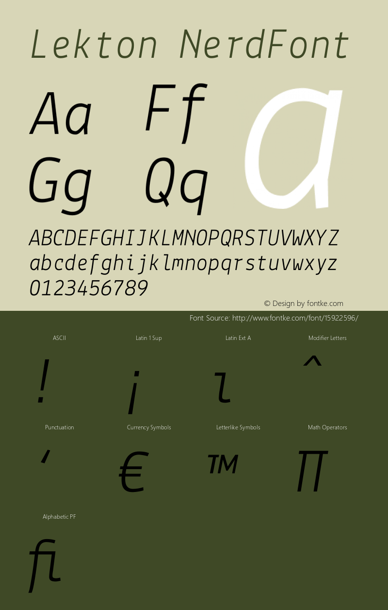 Lekton NerdFont Version 3.000 Font Sample