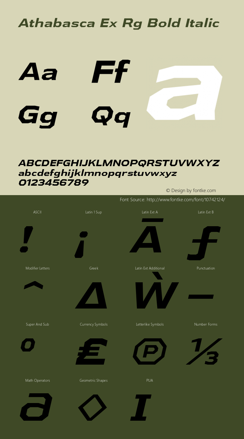 Athabasca Ex Rg Bold Italic Version 1.000 Font Sample
