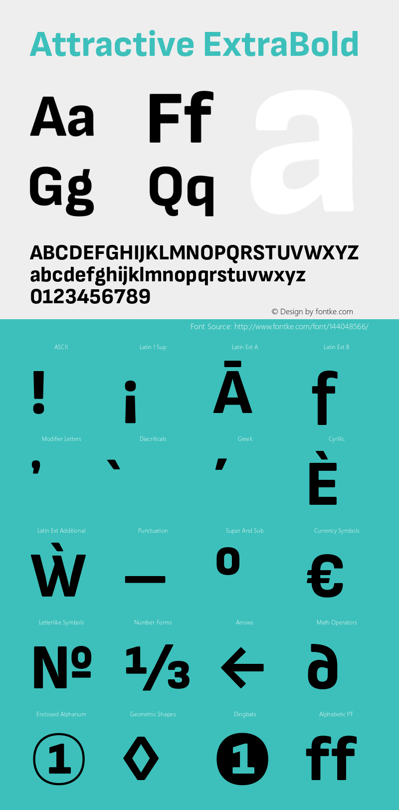 Attractive ExtraBold Version 3.001;PS 003.001;hotconv 1.0.88;makeotf.lib2.5.64775 Font Sample