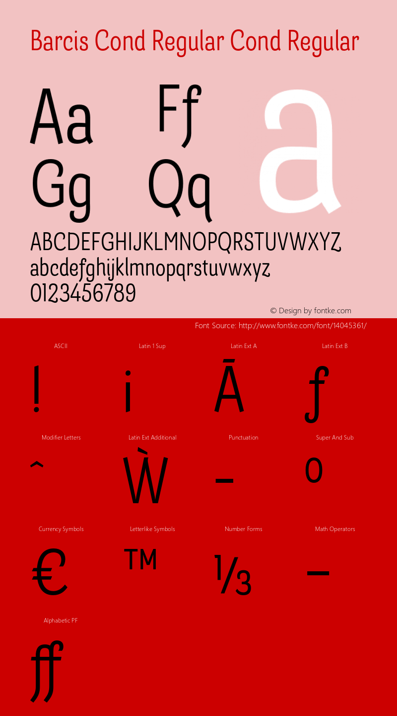 Barcis Cond Regular Cond Regular Version 1.000;PS 001.001;hotconv 1.0.56 Font Sample