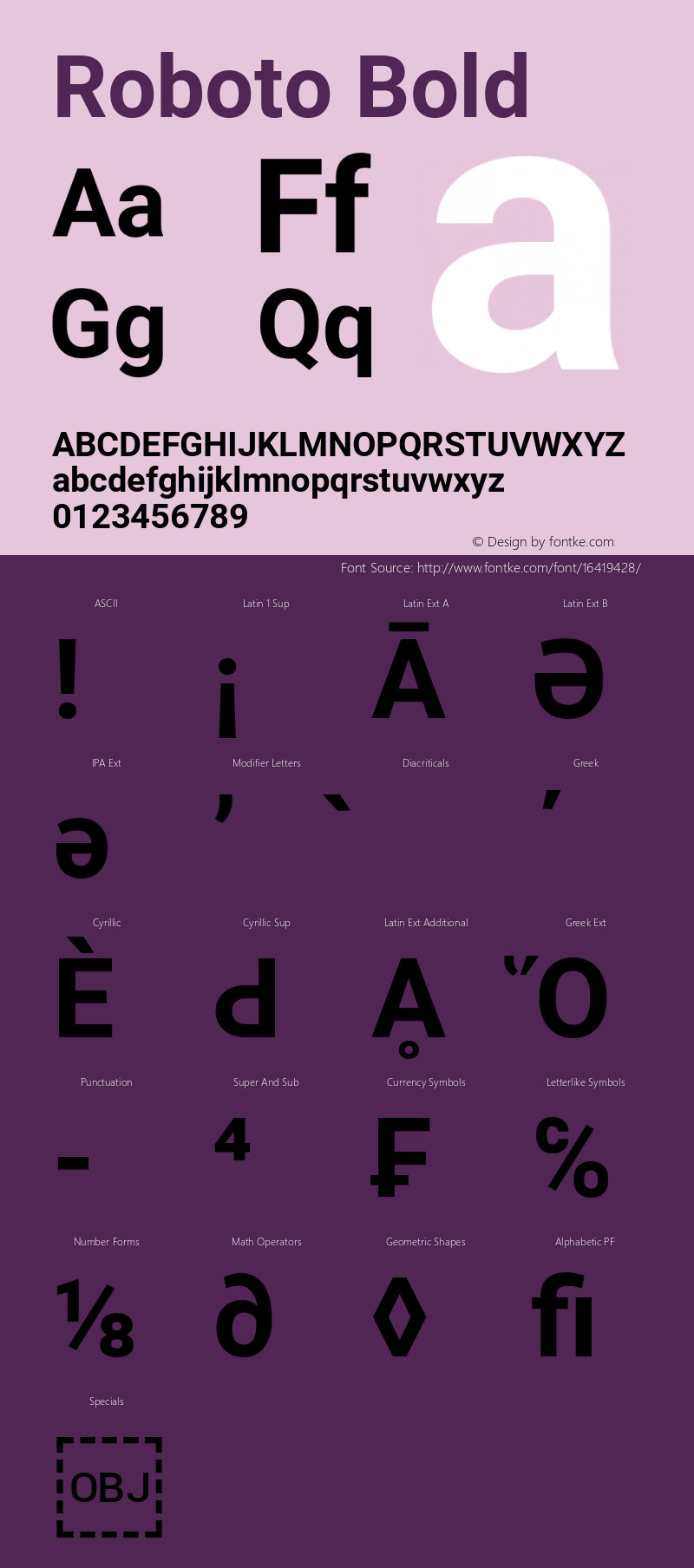 Roboto Bold Version 2.001150; 2014 Font Sample