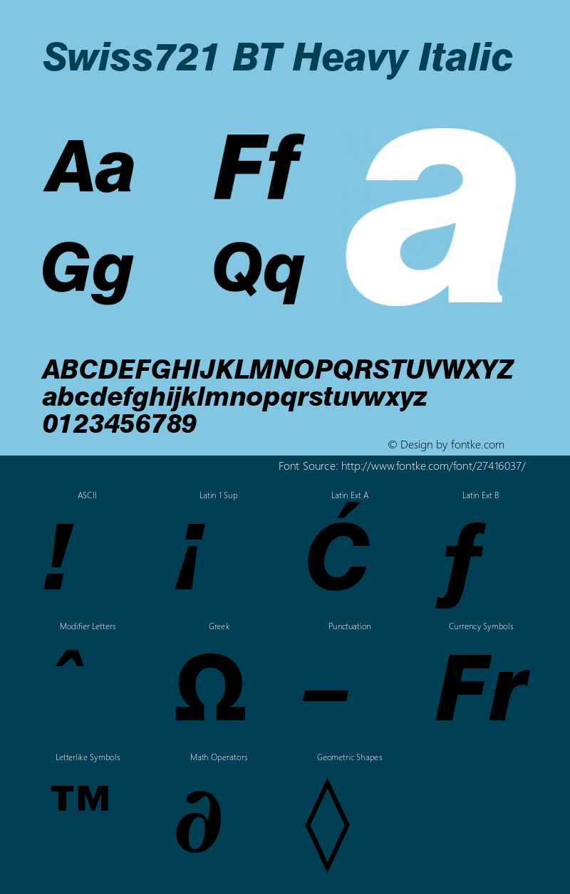 Swiss721 Hv BT Heavy Italic Version 4.00 Font Sample