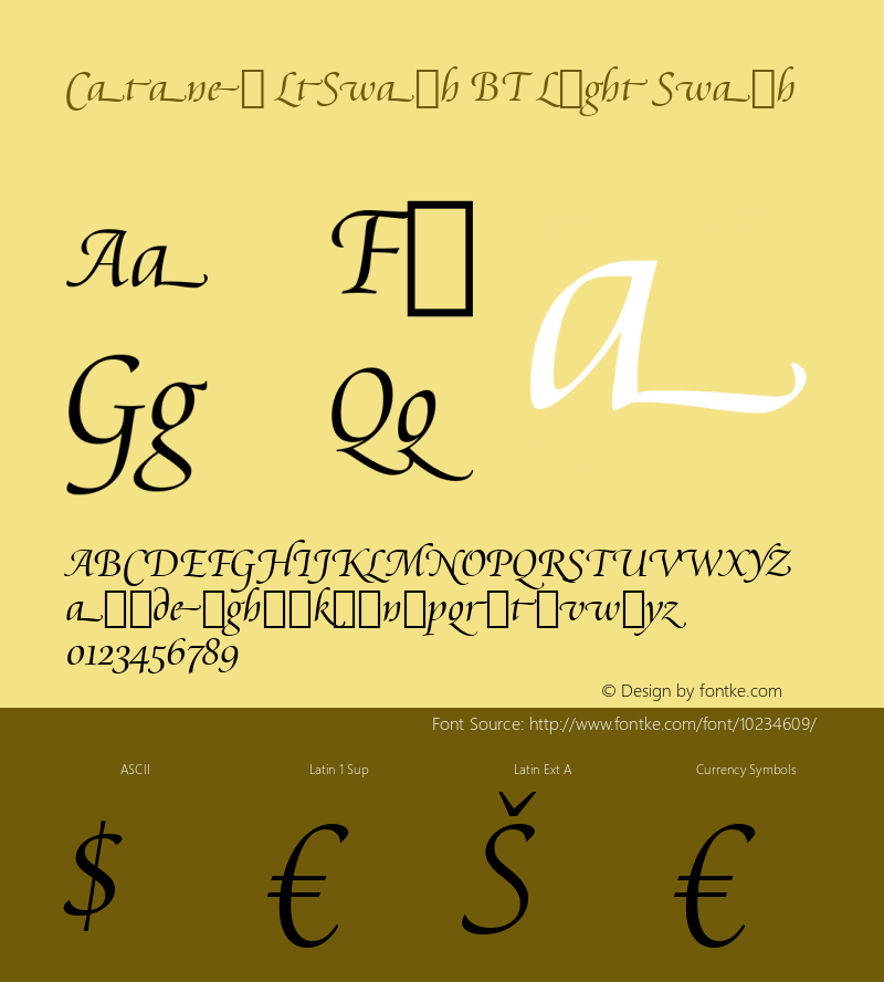 Cataneo LtSwash BT Light Swash Version 1.01 emb4-OT Font Sample