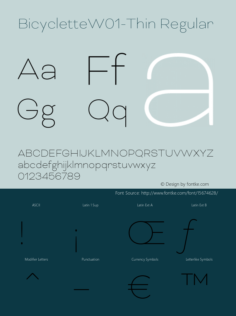 BicycletteW01-Thin Regular Version 1.00 Font Sample