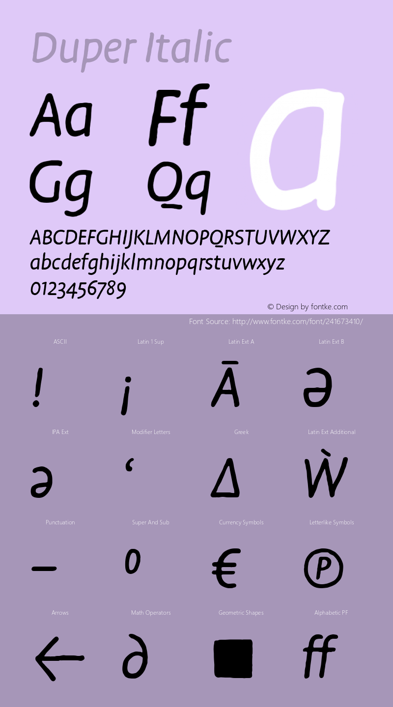 Duper Italic Version 8.003;hotconv 1.0.117;makeotfexe 2.5.65602 DEVELOPMENT图片样张