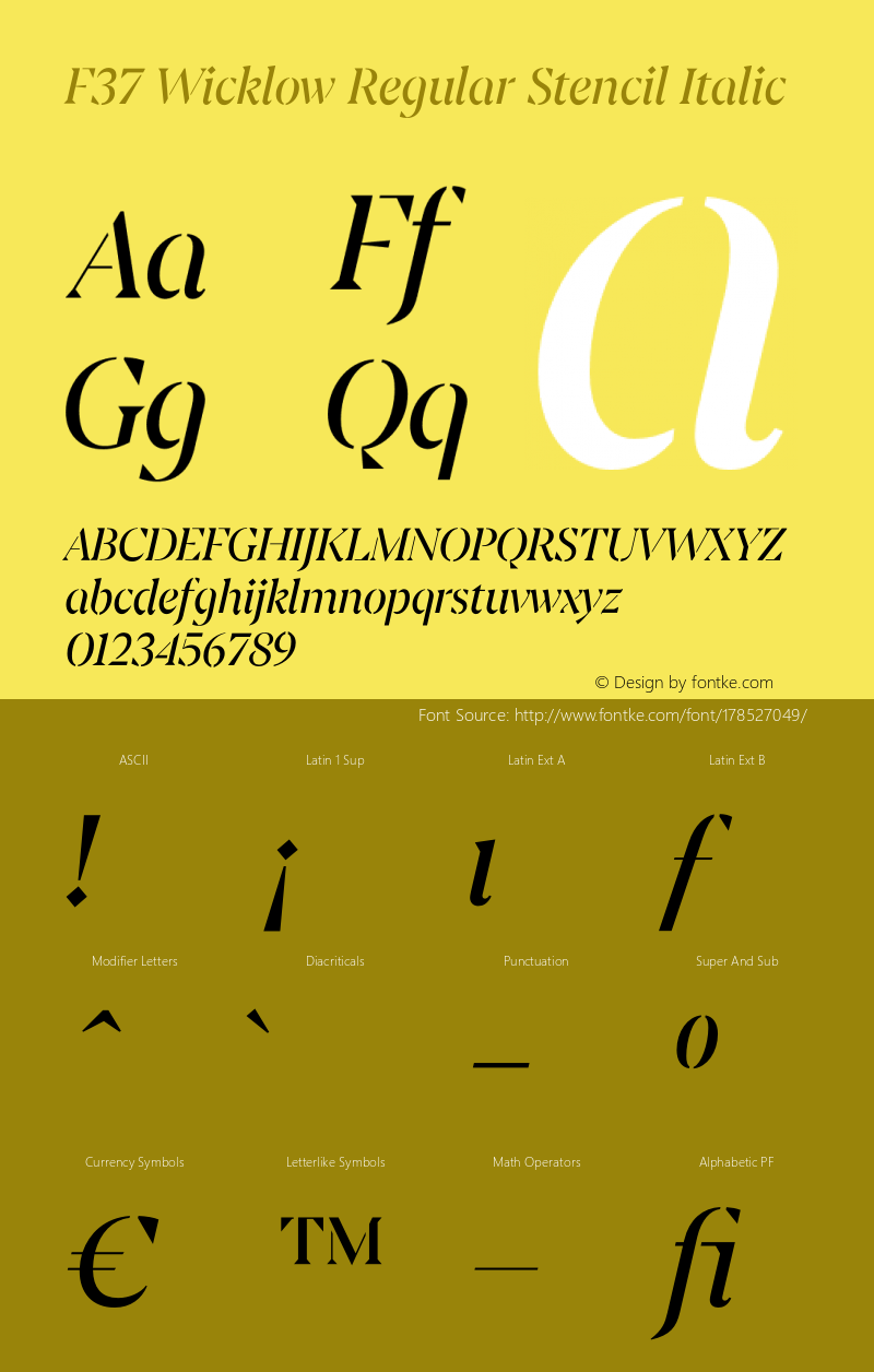 F37 Wicklow Regular Stencil Italic Version 1.000;hotconv 1.0.109;makeotfexe 2.5.65596图片样张