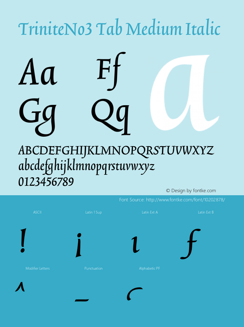 TriniteNo3 Tab Medium Italic 001.000 Font Sample