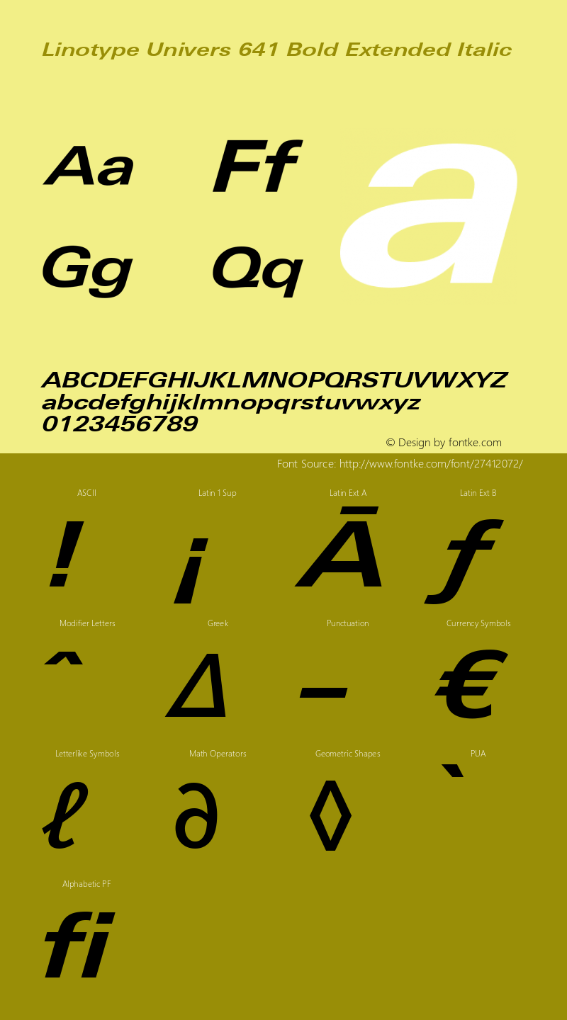 Linotype Univers 641 Bold Extended Italic Version 1.31 Font Sample