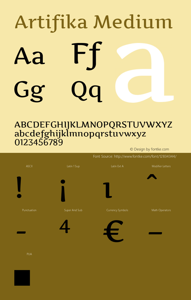 Artifika Medium Version 1.000 Font Sample