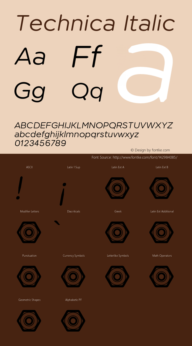 Technica Italic Version 1.000;hotconv 1.0.109;makeotfexe 2.5.65596 Font Sample