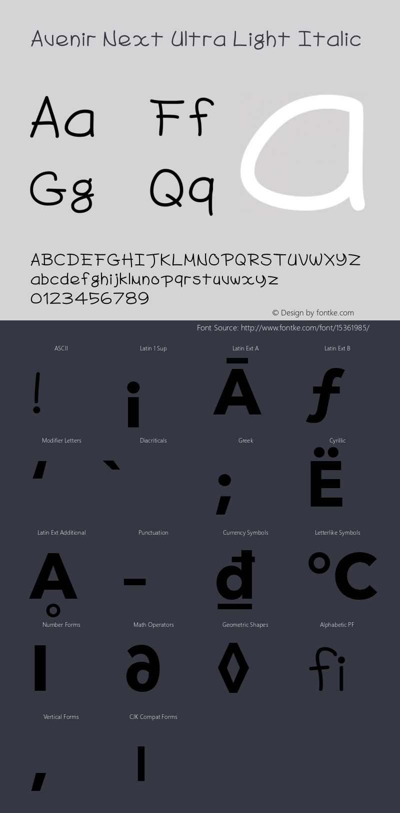 Avenir Next Ultra Light Italic 8.0d5e5 Font Sample