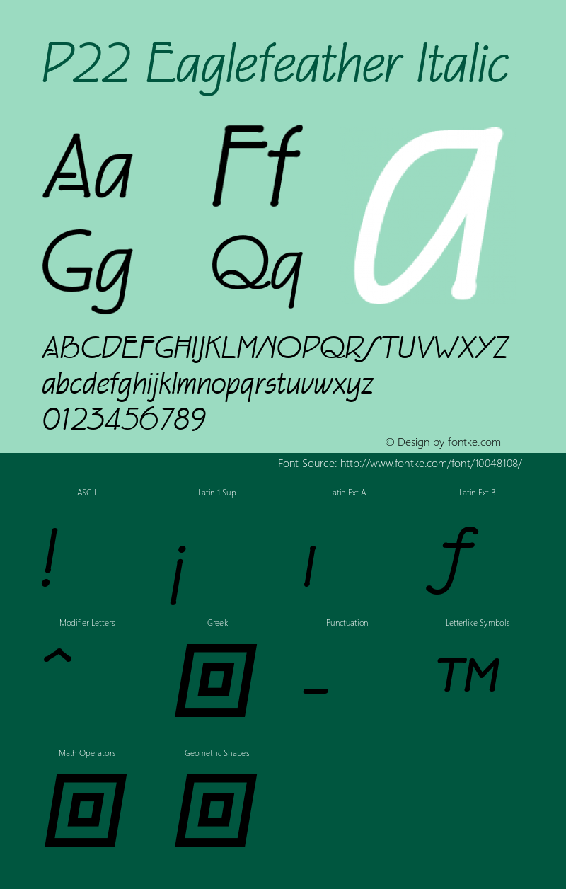 P22 Eaglefeather Italic Version 2.00 Font Sample