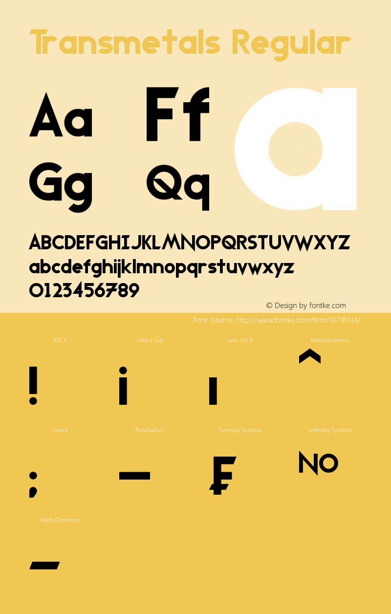 Transmetals Regular Version 1.10 May 19, 2015 Font Sample