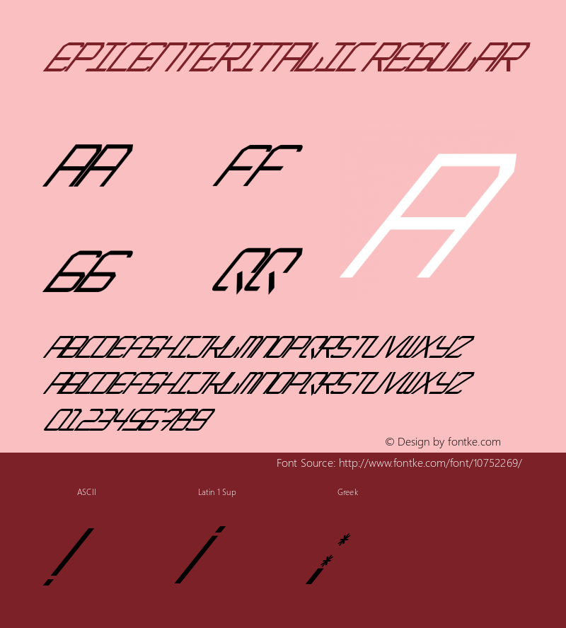 EpicenterItalic Regular Version 1.00 July 24, 2015, initial release Font Sample