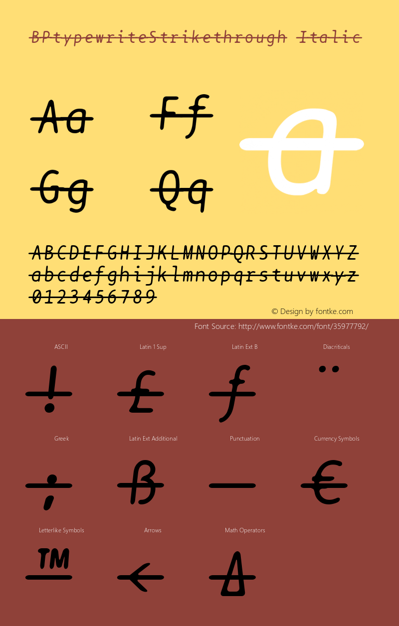 BPtypewriteStrikethrough Italic Version 1.000; ttfautohint (v1.6) Font Sample