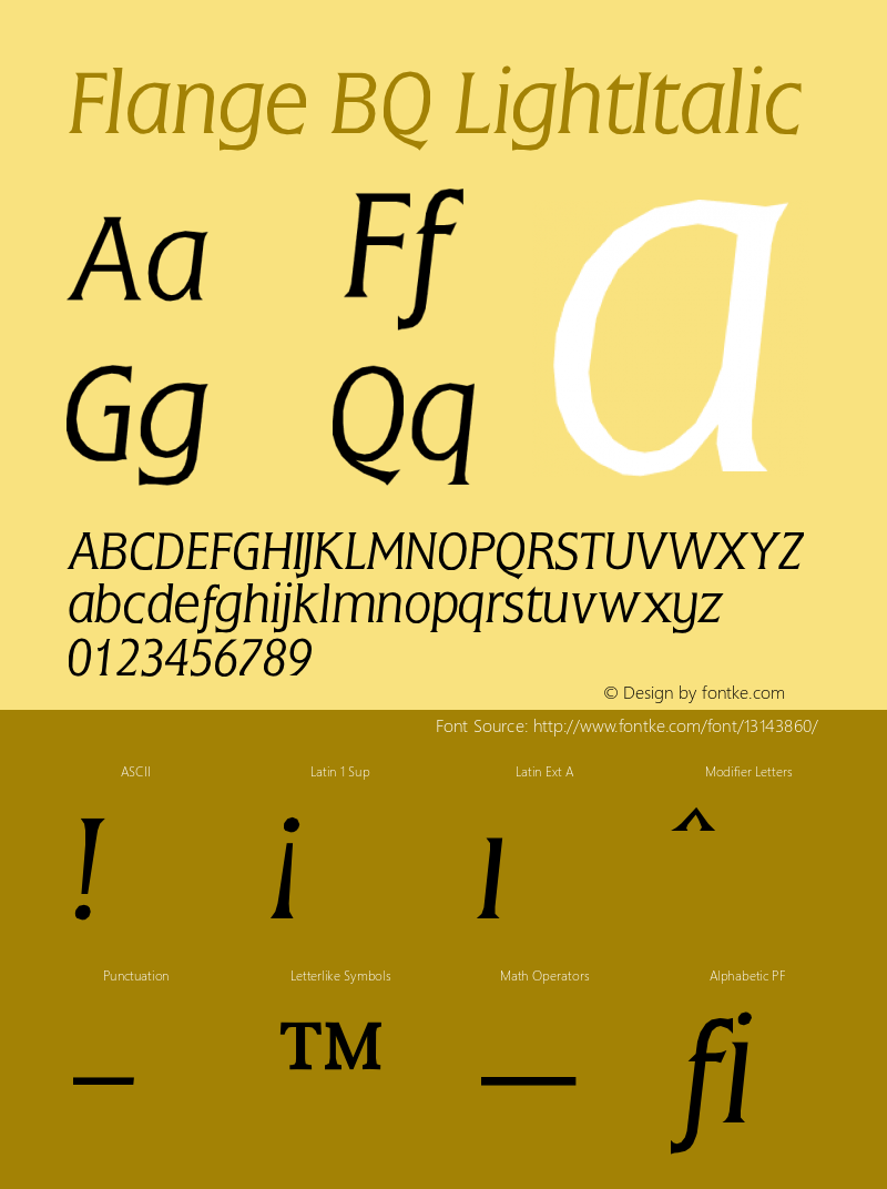 Flange BQ LightItalic Version 001.000 Font Sample