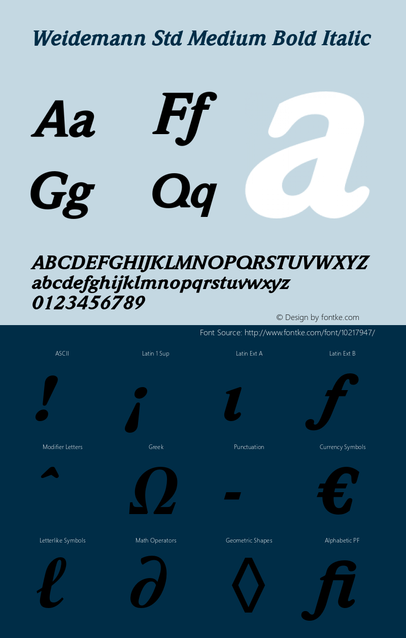 Weidemann Std Medium Bold Italic Version 2.031;PS 002.000;hotconv 1.0.50;makeotf.lib2.0.16970 Font Sample