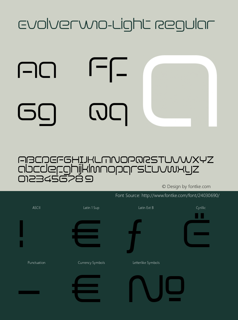 Evolver W10 Light Version 1.00 Font Sample