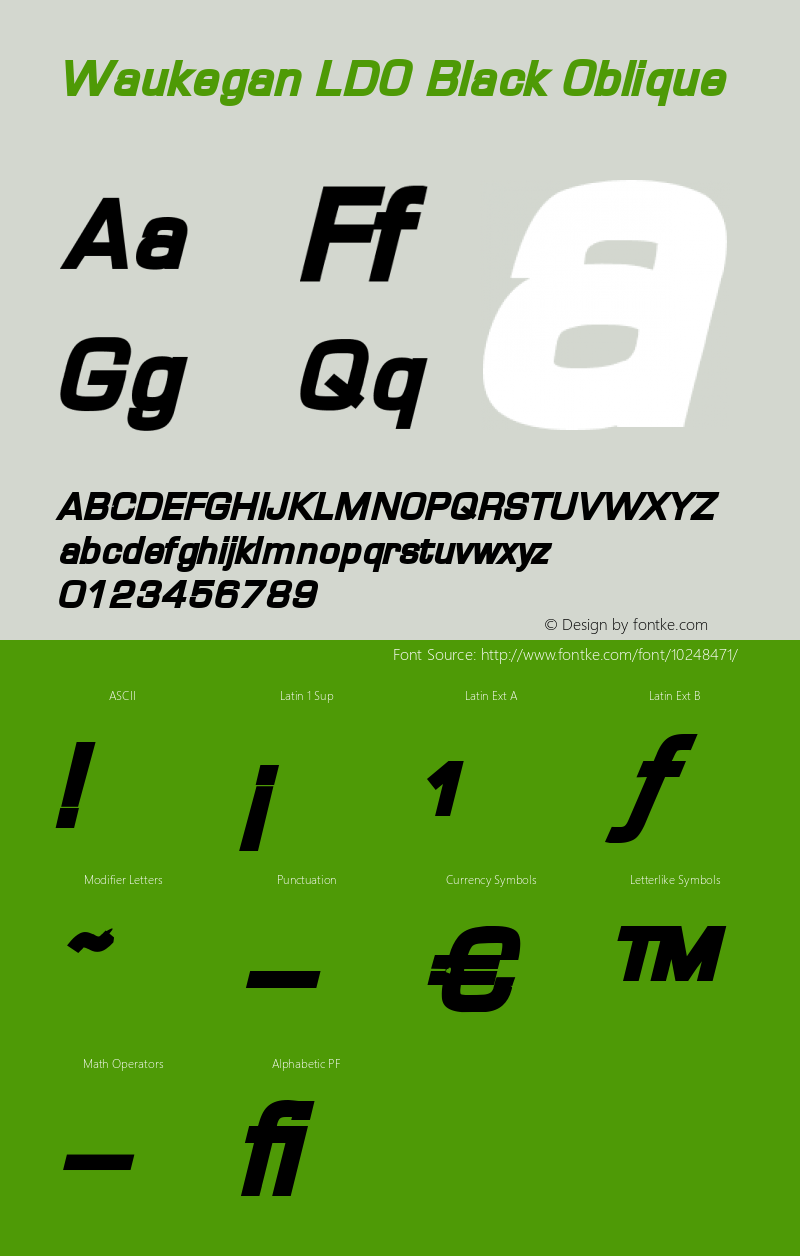 Waukegan LDO Black Oblique Version 1.000 2004 initial release Font Sample