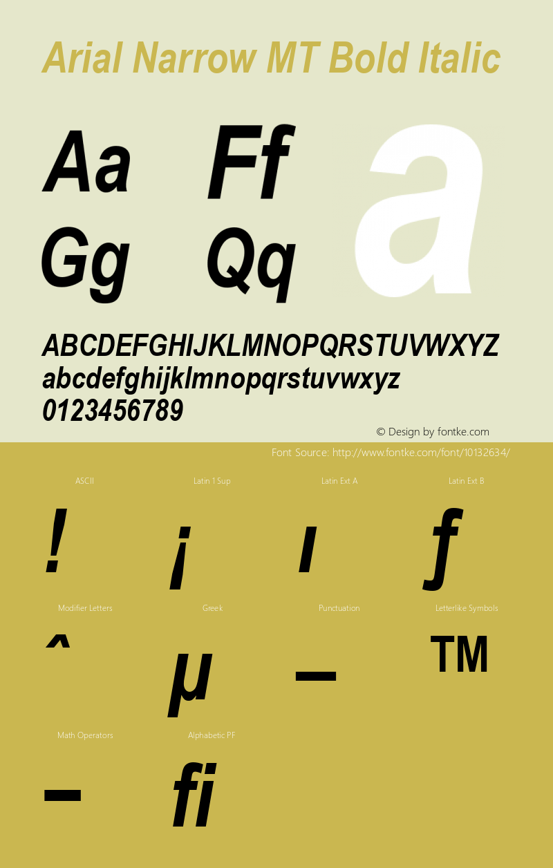 Arial Narrow MT Bold Italic 001.002 Font Sample