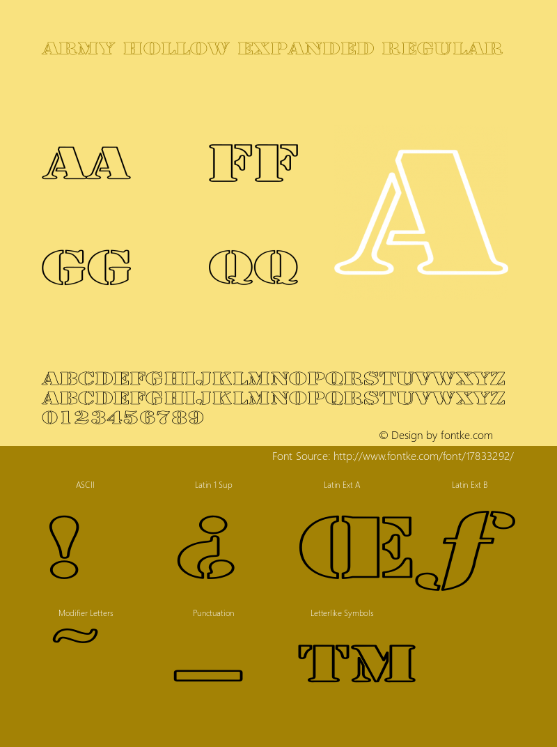 Army Hollow Expanded Regular Converted from C:\ALLTYPE\ARMY1602.HF1 by ALLTYPE Font Sample