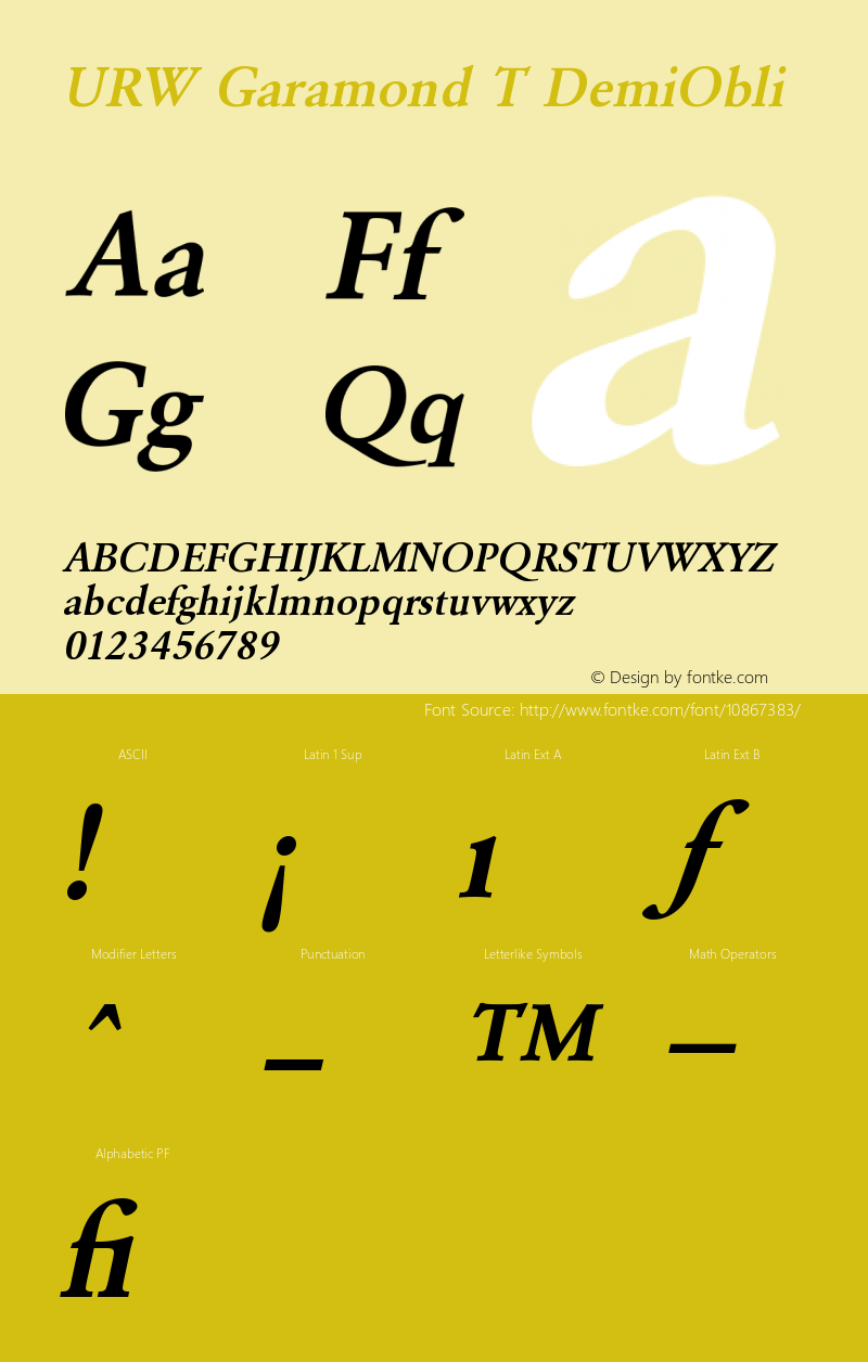 URW Garamond T DemiObli Version 001.005 Font Sample