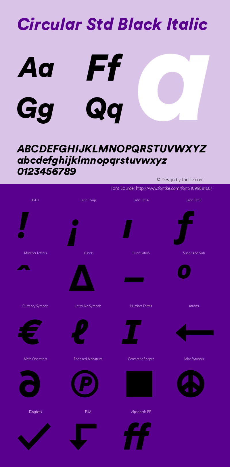 CircularStd-BlackItalic Version 1.001; build 0004 Font Sample