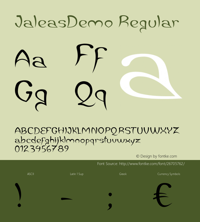 Jaleas Version 1.00;July 30, 2018 Font Sample