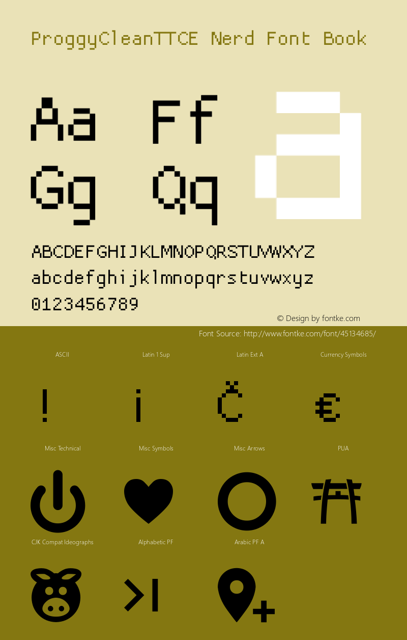 ProggyCleanTT CE Nerd Font Complete 2004/04/15 Font Sample