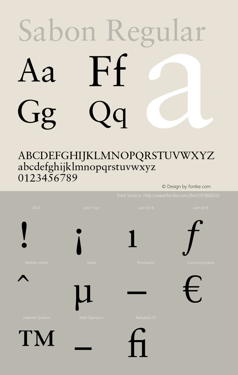 Sabon Regular OTF 1.0;PS 001.000;Core 1.0.22 Font Sample