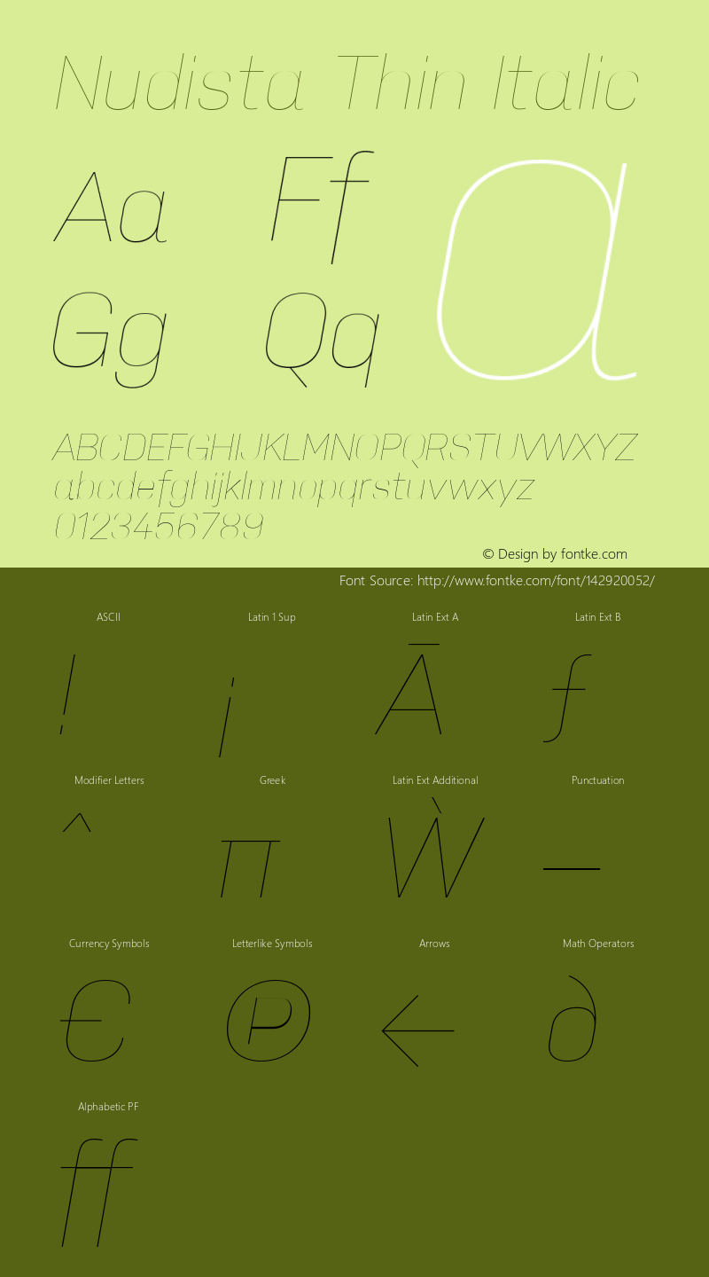 Nudista Thin Italic Version 2.000 Font Sample