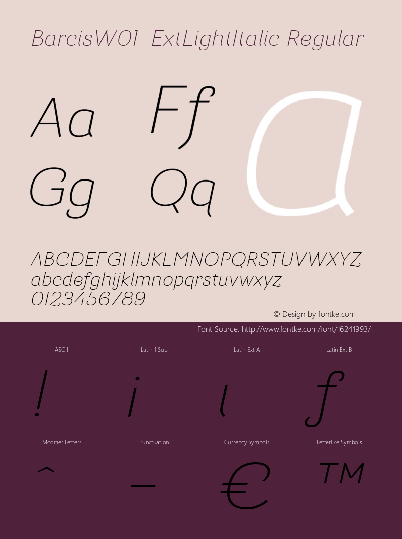 BarcisW01-ExtLightItalic Regular Version 1.00 Font Sample