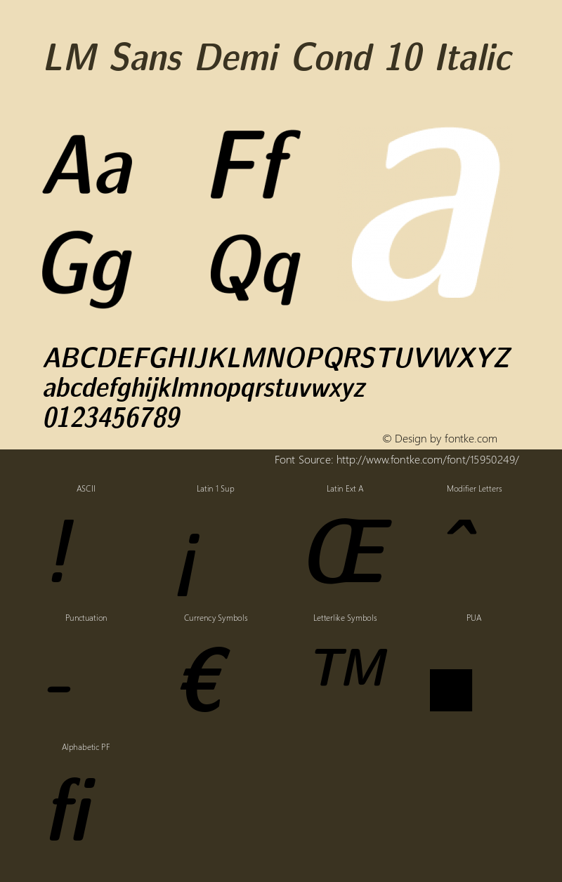 LM Sans Demi Cond 10 Italic Version 1.106;PS 1.106;hotconv 1.0.49;makeotf.lib2.0.14853 Font Sample