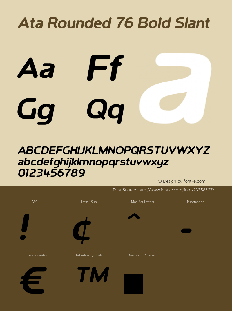 AtaRounded-76BoldSlant Version 1.000 Font Sample